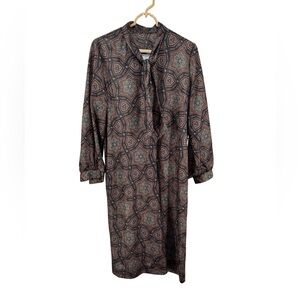 Women's Paisley Midi Dress Multicolor tie neck vintage 16P made in USA office